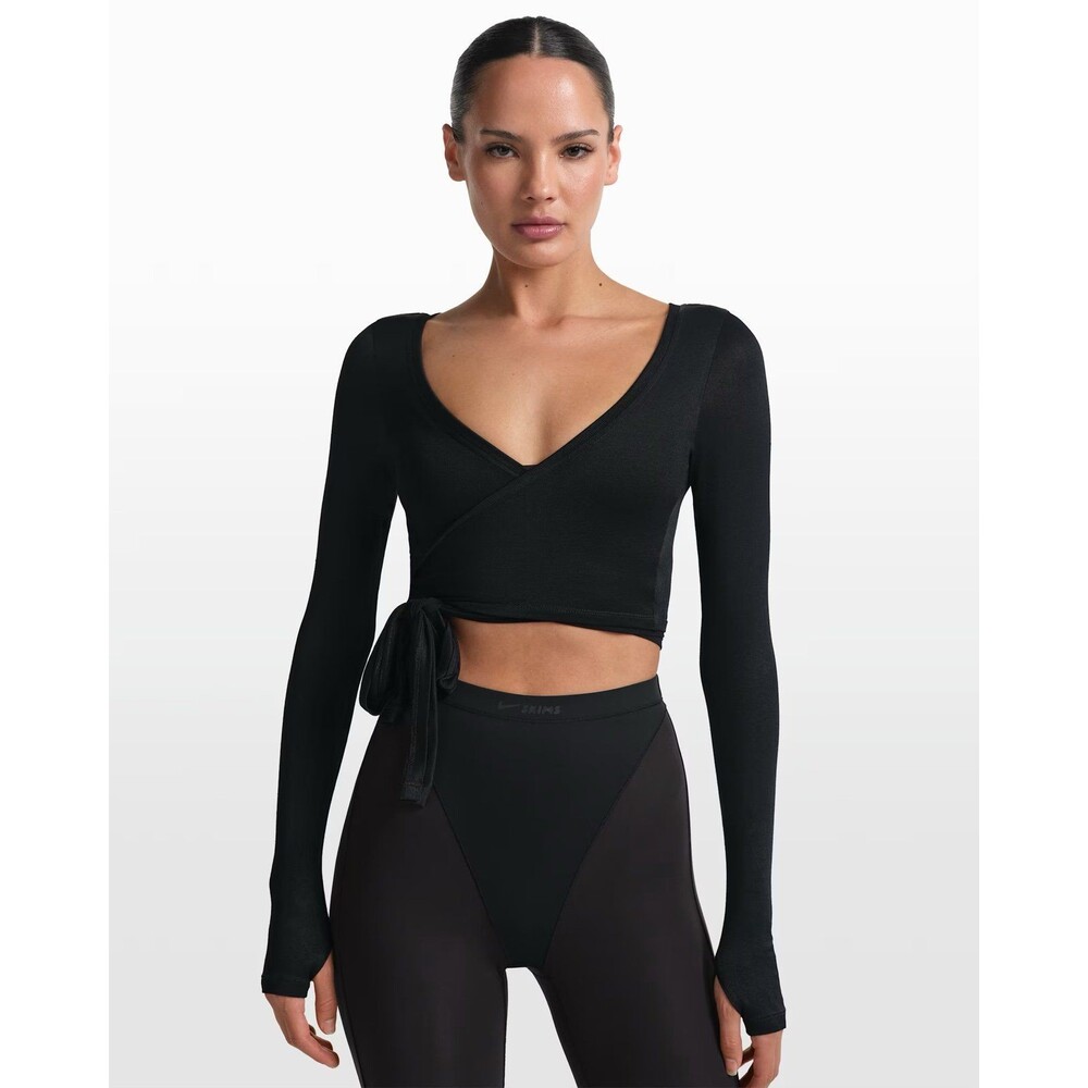 Nike Skims Stretch Knit Long Sleeve Wrap Top  Medium  Obsidian New